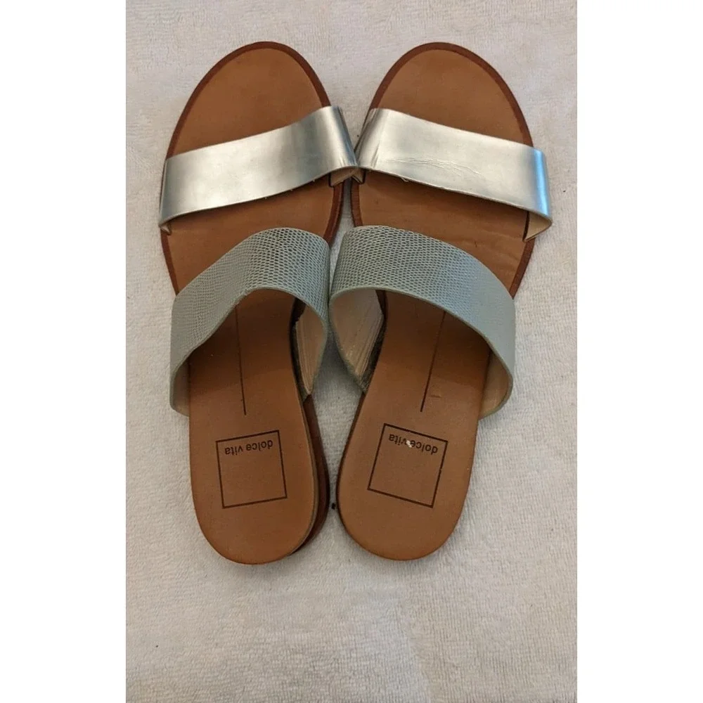 Dolce Vita Silver Sandals Size 6.5 Double Strap, Beachy, Y2k